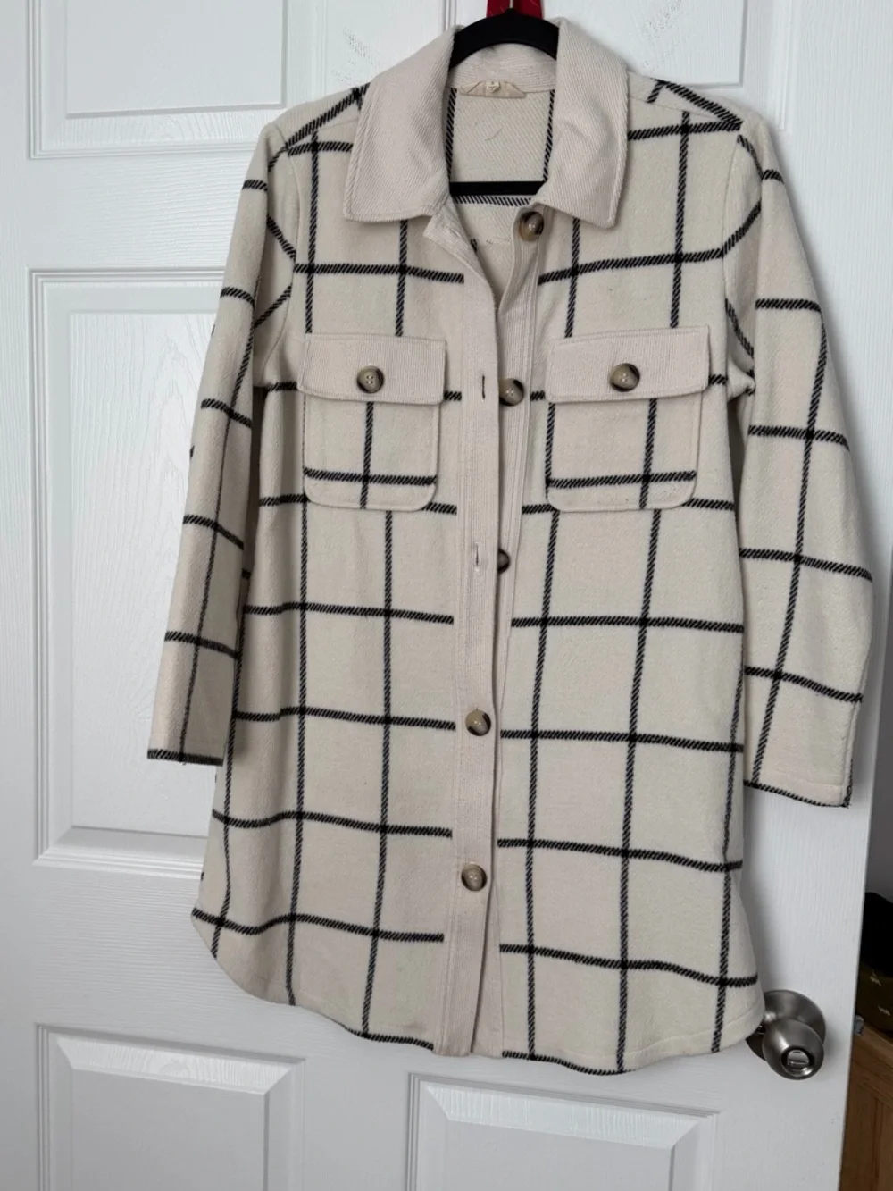 MELLODAY Cream Plaid Button-Front Shacket - Picture 2 of 6